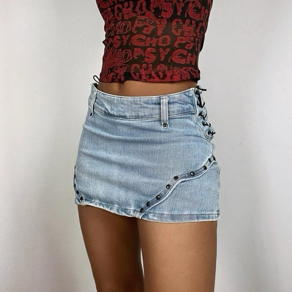 Lip Service Dresses & Skirts - Vintage Lip Service Denim Lace Up Mini Jean Skirt Light Wash Blue Y2K Western
